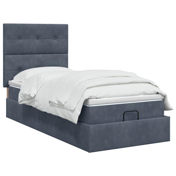 Ottoman Bett mit Matratze Dunkelgrau 90 x 190 cm Samt