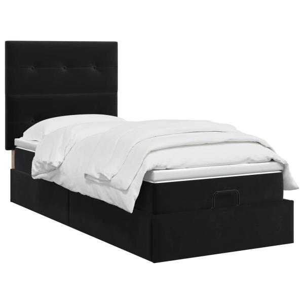 Ottoman Bett mit Matratze mit Kopfteil Schwarz 90 x 190 cm Samt