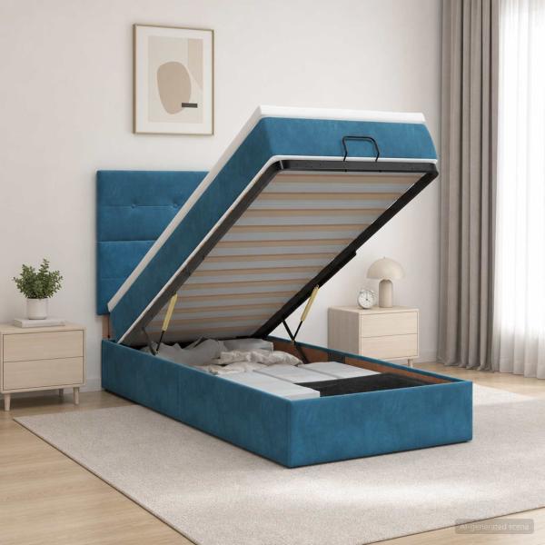 ARDEBO.de - Ottoman Bett mit Matratze Dunkelblau 90 x 200 cm Samt