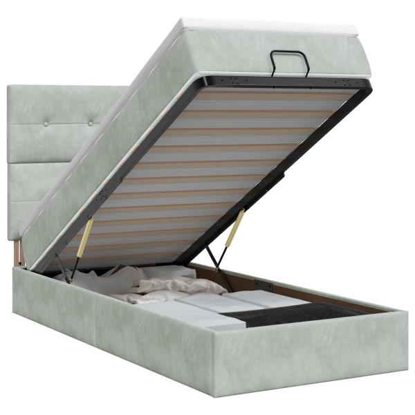 Ottoman Bett mit Matratze Hellgrau 100 x 200 cm Samt