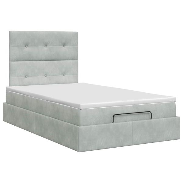 Ottoman Bett mit Matratze Hellgrau 120 x 190 cm Samt