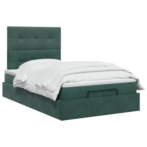 Ottoman Bett mit Matratze Dunkelgrün 120 x 190 cm Samt
