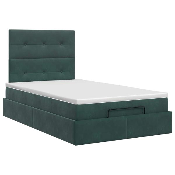 Ottoman Bett mit Matratze Dunkelgrün 120 x 190 cm Samt