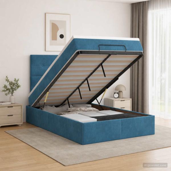 ARDEBO.de - Ottoman Bett mit Matratze Dunkelblau 120 x 200 cm Samt