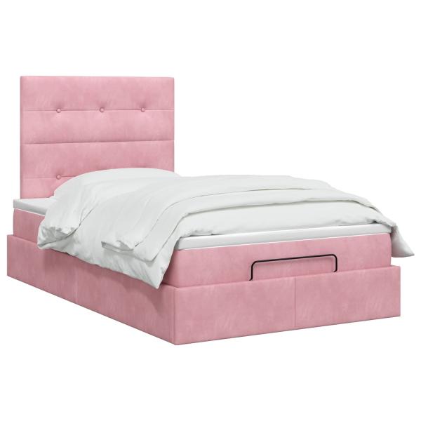 Ottoman Bett mit Matratze Rosa 120 x 200 cm Samt