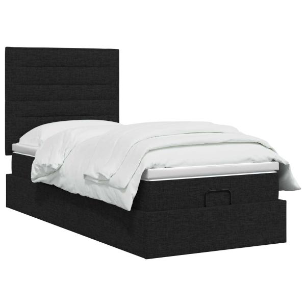 Ottoman-Bett mit Matratze und LED Schwarz 90 x 200 cm Stoff