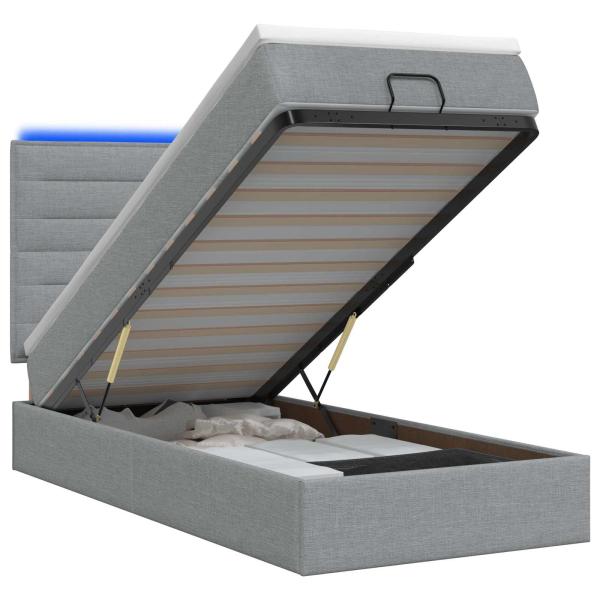 Ottoman-Bett mit Matratze und LED Hellgrau 100 x 200 cm Stoff
