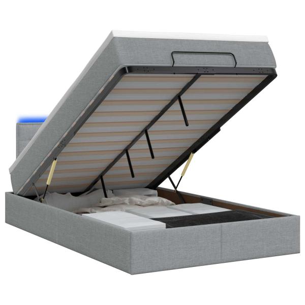Ottoman-Bett mit Matratze und LED Hellgrau 120 x 190 cm Stoff