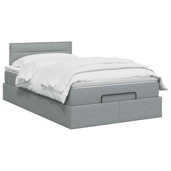 Ottoman-Bett mit Matratze und LED Hellgrau 120 x 190 cm Stoff