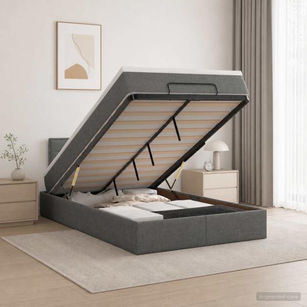 Ottoman-Bett mit Matratze und LED Dunkelgrau 120 x 190 cm Stoff