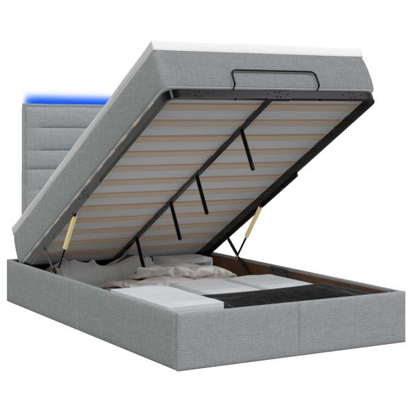 Ottoman-Bett mit Matratze und LED Hellgrau 120 x 200 cm Stoff