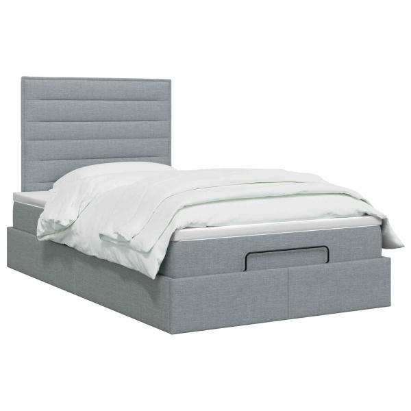 Ottoman-Bett mit Matratze und LED Hellgrau 120 x 200 cm Stoff