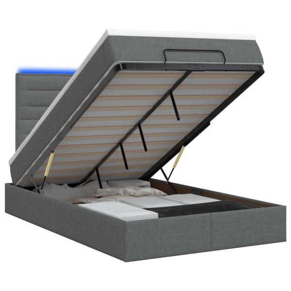Ottoman-Bett mit Matratze und LED Dunkelgrau 120 x 200 cm Stoff