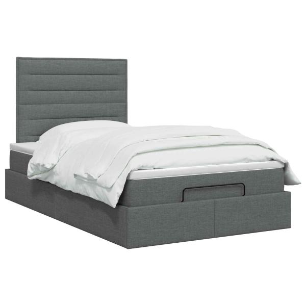 Ottoman-Bett mit Matratze und LED Dunkelgrau 120 x 200 cm Stoff