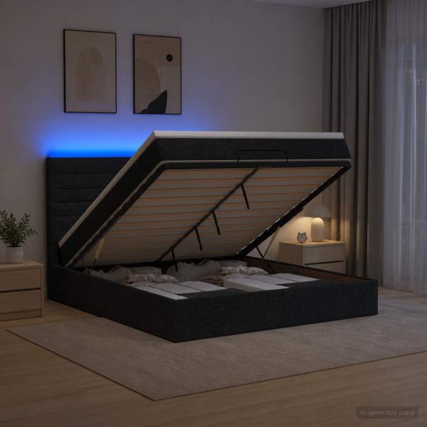 ARDEBO.de - Ottoman-Bett mit Matratze und LED Schwarz 180 x 200 cm Stoff
