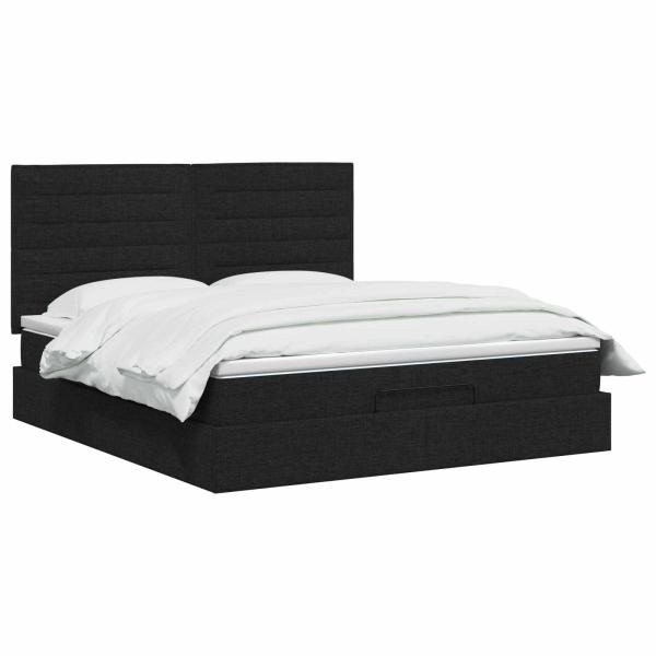 Ottoman-Bett mit Matratze und LED Schwarz 180 x 200 cm Stoff