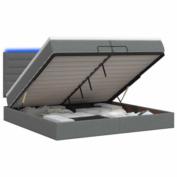 Ottoman-Bett mit Matratze und LED Dunkelgrau 200 x 200 cm Stoff