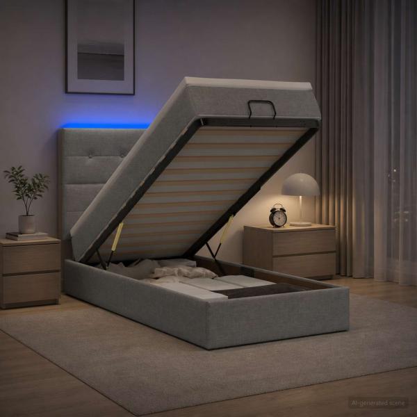 Ottoman-Bett mit Matratze und LED Hellgrau 80 x 200 cm Stoff