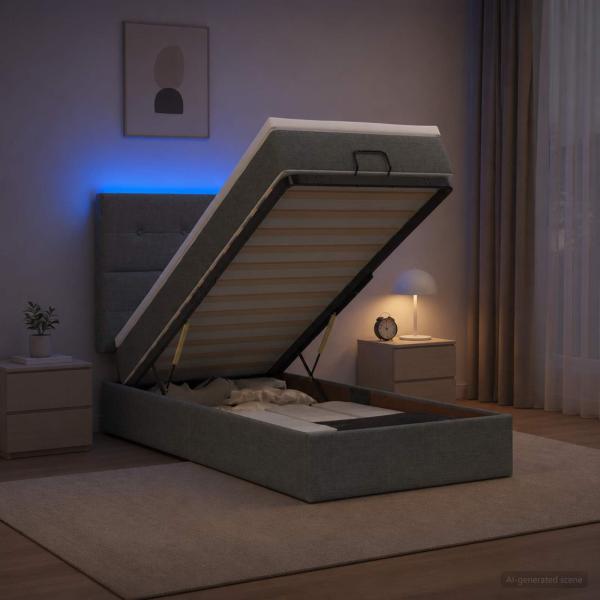 ARDEBO.de - Ottoman-Bett mit Matratze und LED Dunkelgrau 80 x 200 cm Stoff