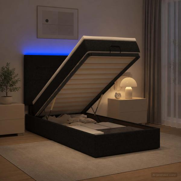 ARDEBO.de - Ottoman-Bett mit Matratze und LED Schwarz 80 x 200 cm Stoff