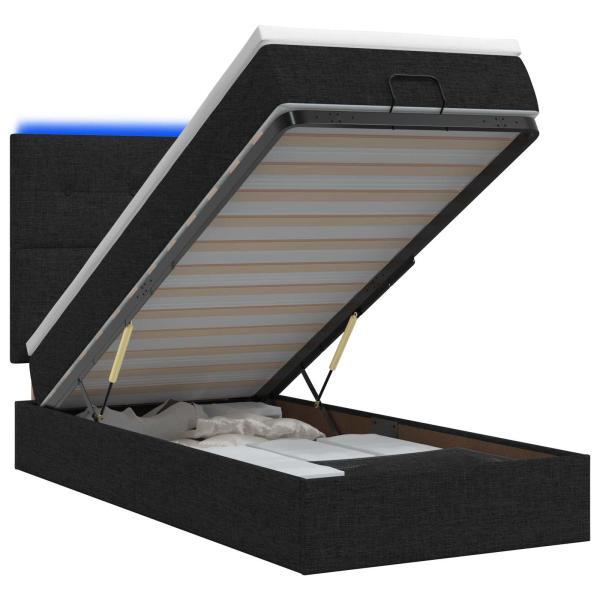 Ottoman-Bett mit Matratze und LED Schwarz 80 x 200 cm Stoff