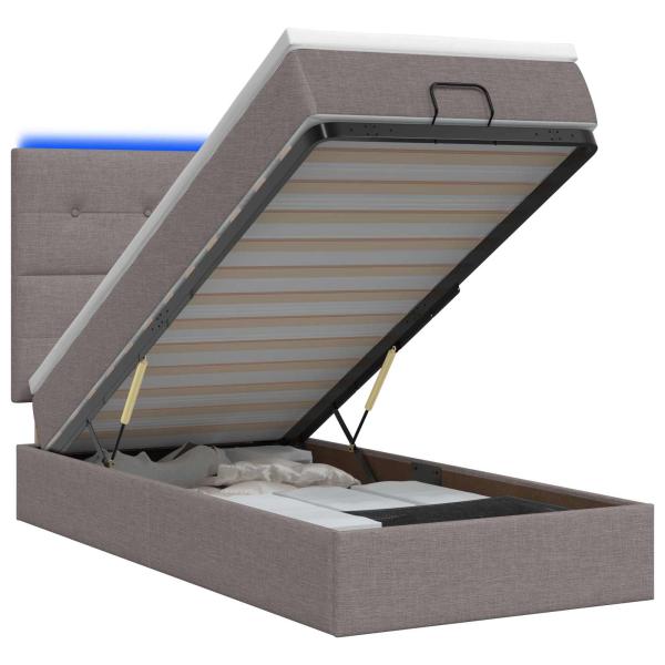 Ottoman-Bett mit Matratze und LED Taupe 90 x 200 cm Stoff