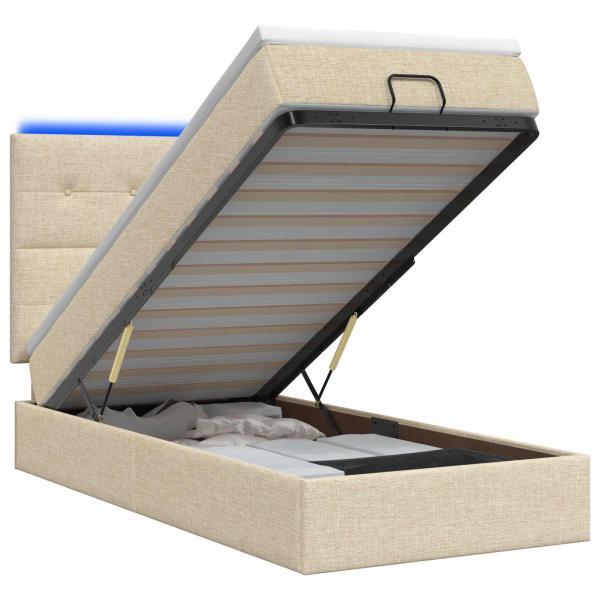 Ottoman-Bett mit Matratze und LED Creme 90 x 200 cm Stoff