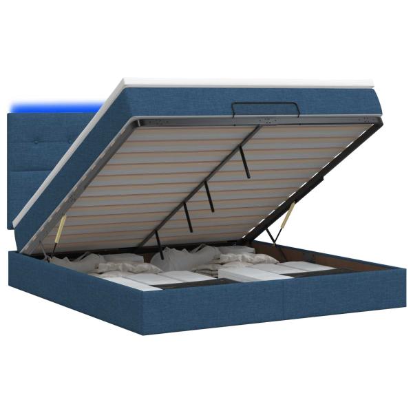Ottoman-Bett mit Matratze und LED Blau 140 x 190 cm Stoff