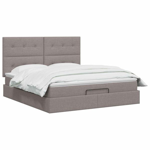 Ottoman-Bett mit Matratze und LED Taupe 140 x 200 cm Stoff