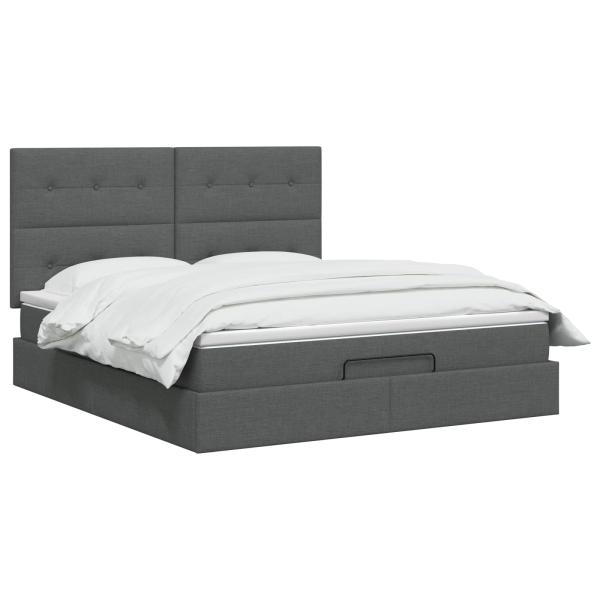 Ottoman-Bett mit Matratze und LED Dunkelgrau 160 x 200 cm Stoff