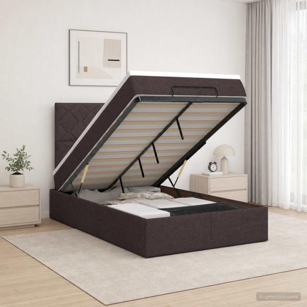ARDEBO.de - Ottoman-Bett mit Matratze und LED Dunkelbraun 120 x 190 cm