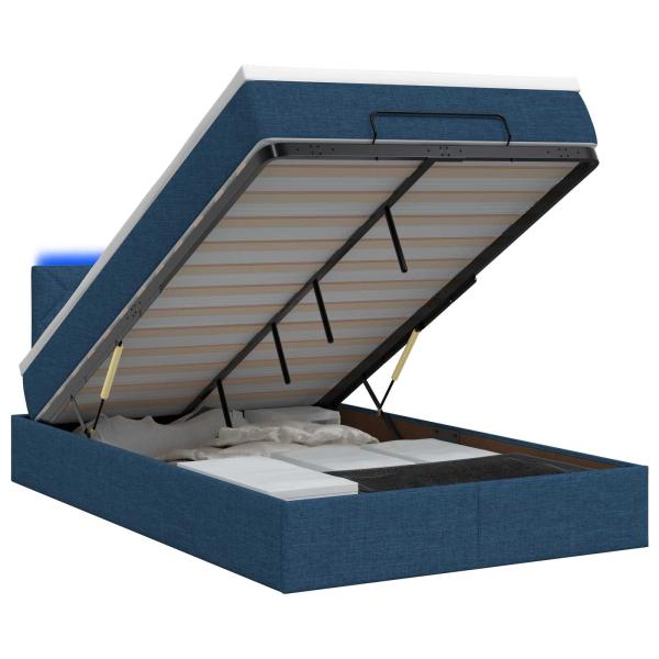 Ottoman-Bett mit Matratze und LED Blau 120 x 190 cm Stoff