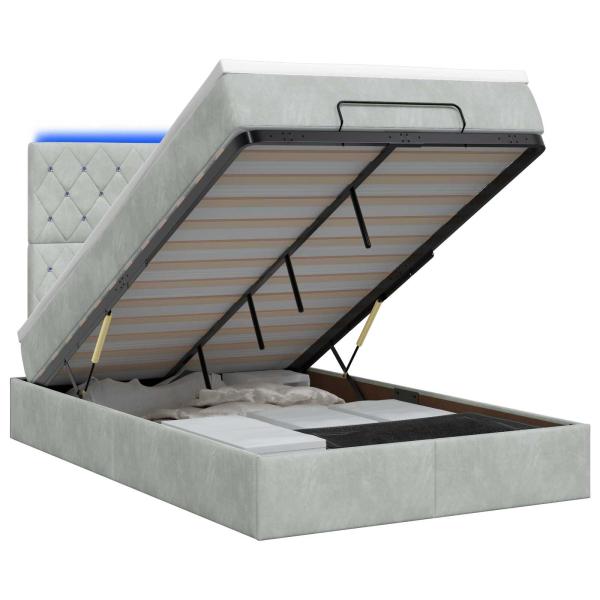 Ottoman-Bett mit Matratze und LED Hellgrau 120 x 200 cm Samt