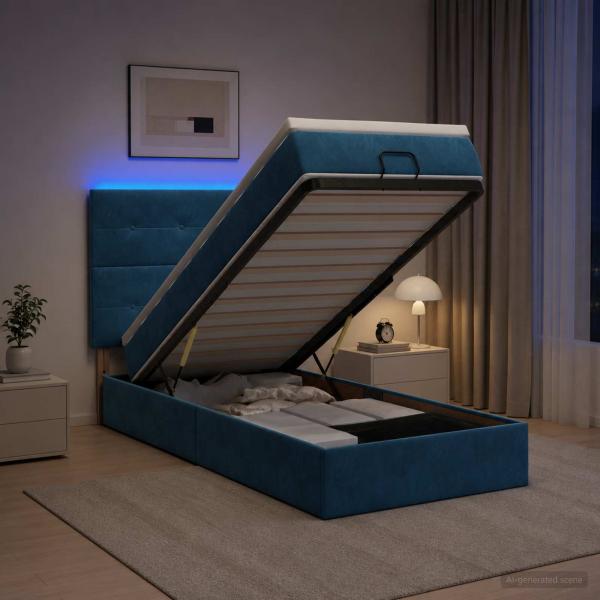 ARDEBO.de - Ottoman-Bett mit Matratze und LED Dunkelblau 90 x 190 cm Samt