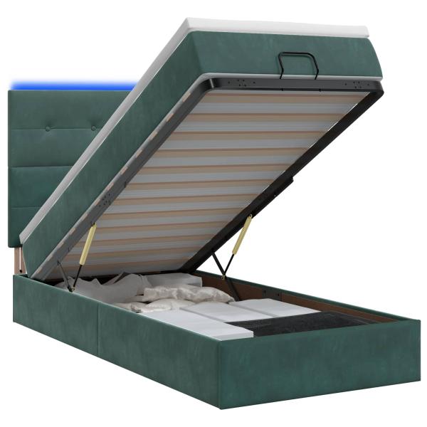 Ottoman-Bett mit Matratze und LED Dunkelgrün 90 x 200 cm Samt