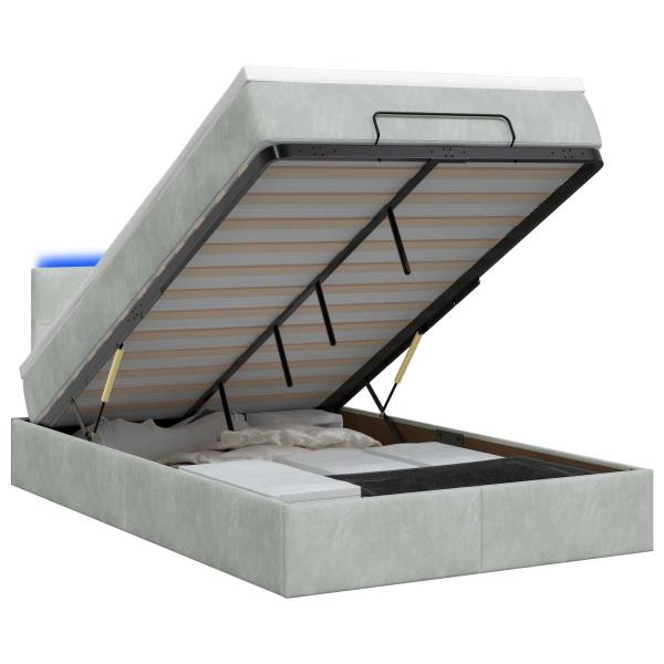 Ottoman-Bett mit Matratze und LED Hellgrau 120 x 190 cm Samt