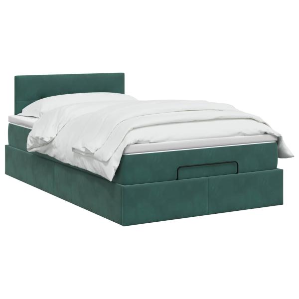 Ottoman-Bett mit Matratze und LED Dunkelgrün 120 x 190 cm Samt