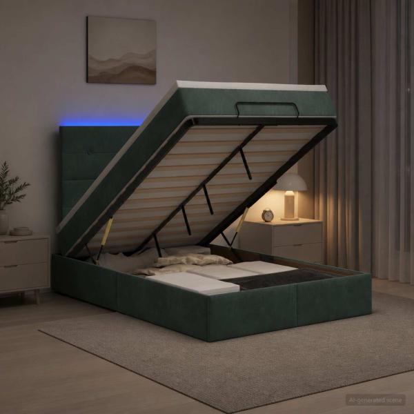Ottoman-Bett mit Matratze und LED Dunkelgrün 120 x 190 cm Samt