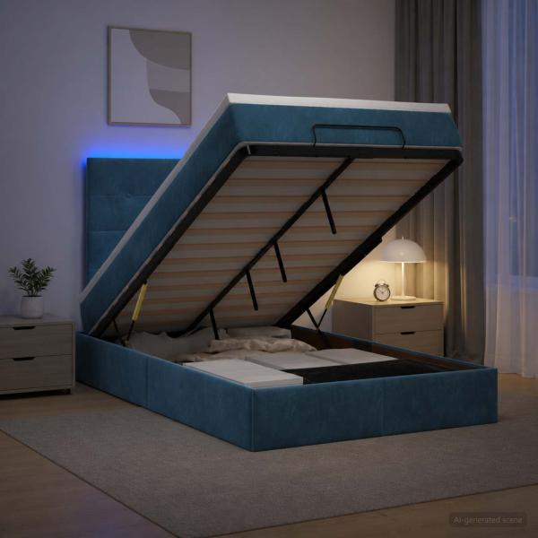 ARDEBO.de - Ottoman-Bett mit Matratze und LED Dunkelblau 120 x 190 cm Samt