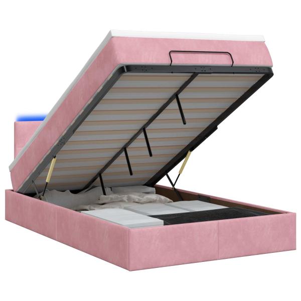 ARDEBO.de - Ottoman-Bett mit Matratze und LED Rosa 120 x 190 cm Samt