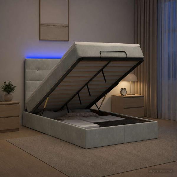 Ottoman-Bett mit Matratze und LED Hellgrau 120 x 200 cm Samt