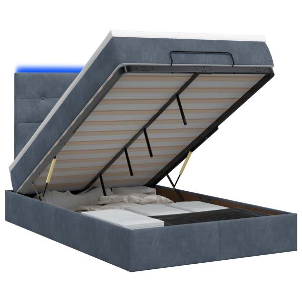 Ottoman-Bett mit Matratze und LED Dunkelgrau 120 x 200 cm Samt