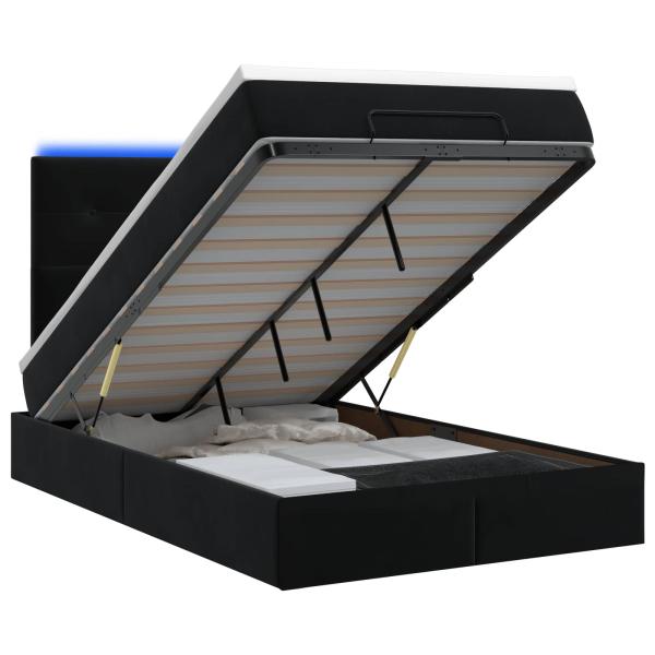 Ottoman-Bett mit Matratze und LED Schwarz 120 x 200 cm Samt