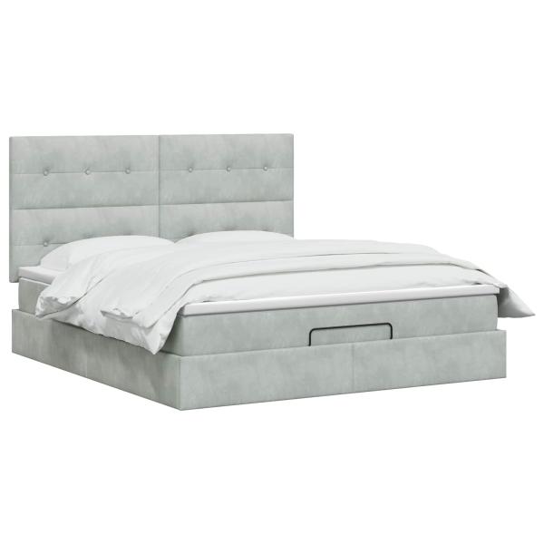 Ottoman-Bett mit Matratze und LED Hellgrau 140 x 190 cm Samt