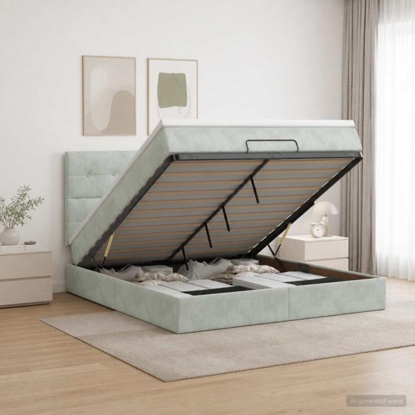 Ottoman-Bett mit Matratze und LED Hellgrau 140 x 190 cm Samt