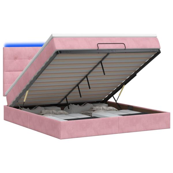 Ottoman-Bett mit Matratze und LED Rosa 140 x 190 cm Samt
