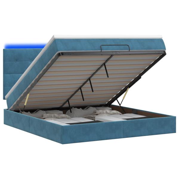 Ottoman-Bett mit Matratze und LED Dunkelblau 140 x 200 cm Samt