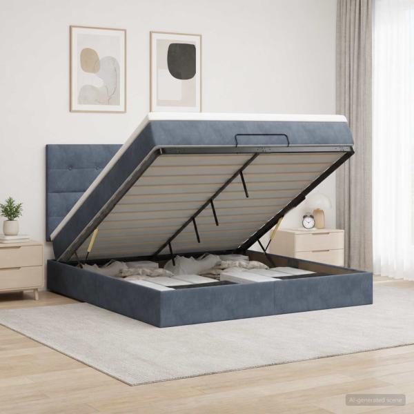 ARDEBO.de - Ottoman-Bett mit Matratze und LED Dunkelgrau 180 x 200 cm Samt