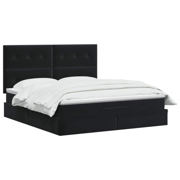 Ottoman-Bett mit Matratze und LED Schwarz 180 x 200 cm Samt