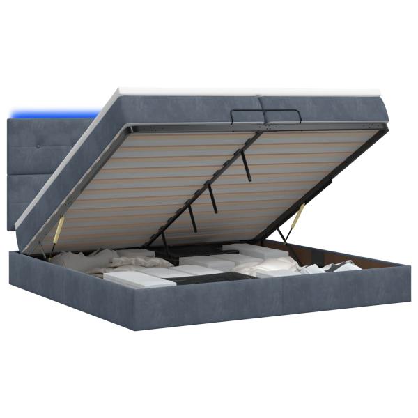 Ottoman-Bett mit Matratze und LED Dunkelgrau 200 x 200 cm Samt